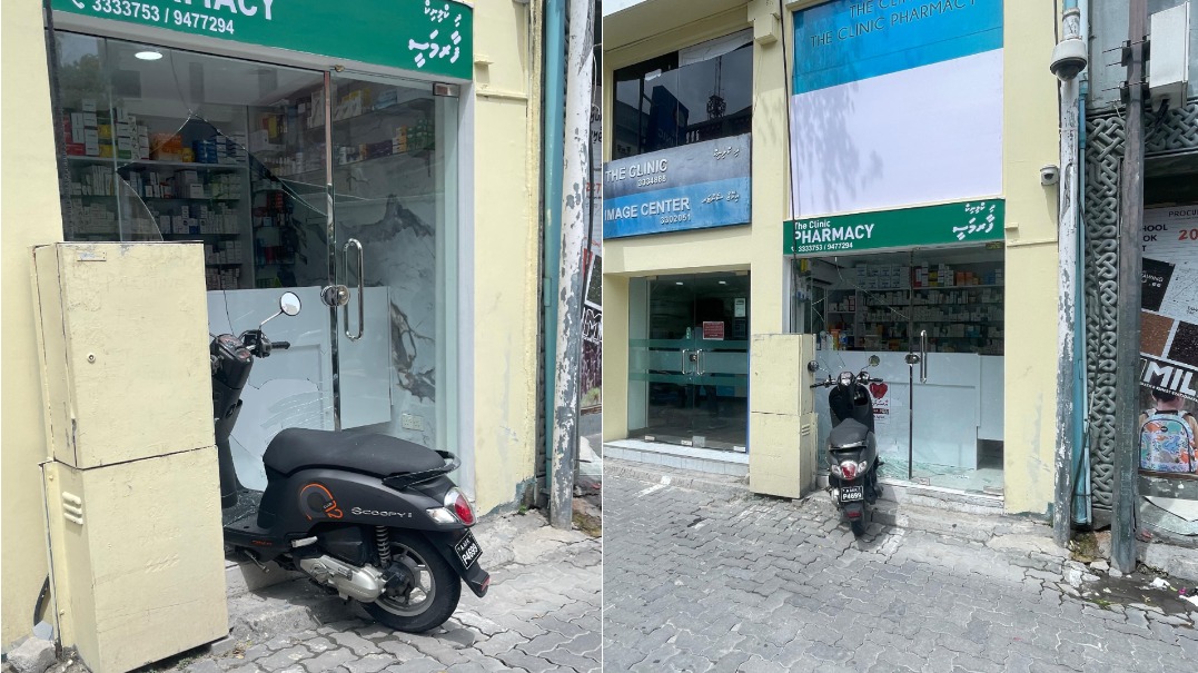 ސައިކަލެއް ކޮންޓްރޯލް ނުވެ ފާމަސީއެއްގެ ތެރެއަށް ވަދެ، ގެއްލުންވެއްޖެ
