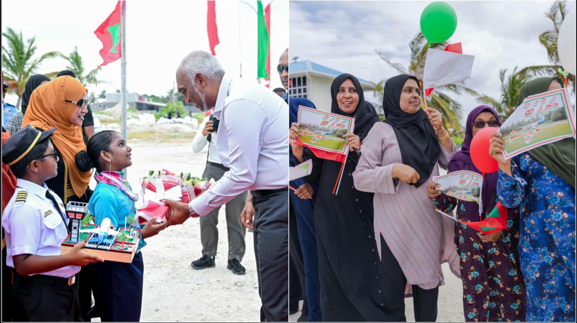 ރައީސަށް މިލަންދޫއިން އަސަރުގަދަ ތަފާތު މަރުޙަބާއެއް؛ ރައްޔިތުން ތިބީ ދިވެހި ދިދައާއެކު، އެއާޕޯޓުގެ ފޮޓޯއަކާއެކު!