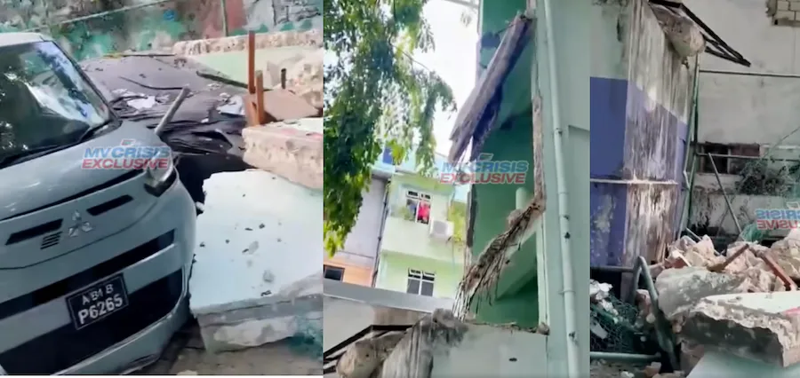 ބުރު ޕާކު ސަރަހައްދުގައި ހުރި އިމާރާތެއްގެ ފާރު ވެއްޓި، ވެހިކަލްތަކަށް ގެއްލުން ވެއްޖެ
