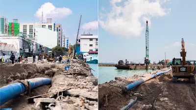 ބާޒާރުމަތީ މަގު ހެދުމުގެ މަޝްރޫޢު: 48 މީޓަރުގެ ސަރަޙައްދެއް ޝީޓް ޕައިލްކޮށް ނިމިއްޖެ